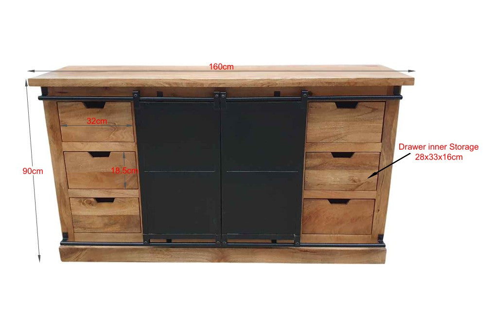 Buffet industriel INDUS - Bois massif et métal - 160 à 200 cm