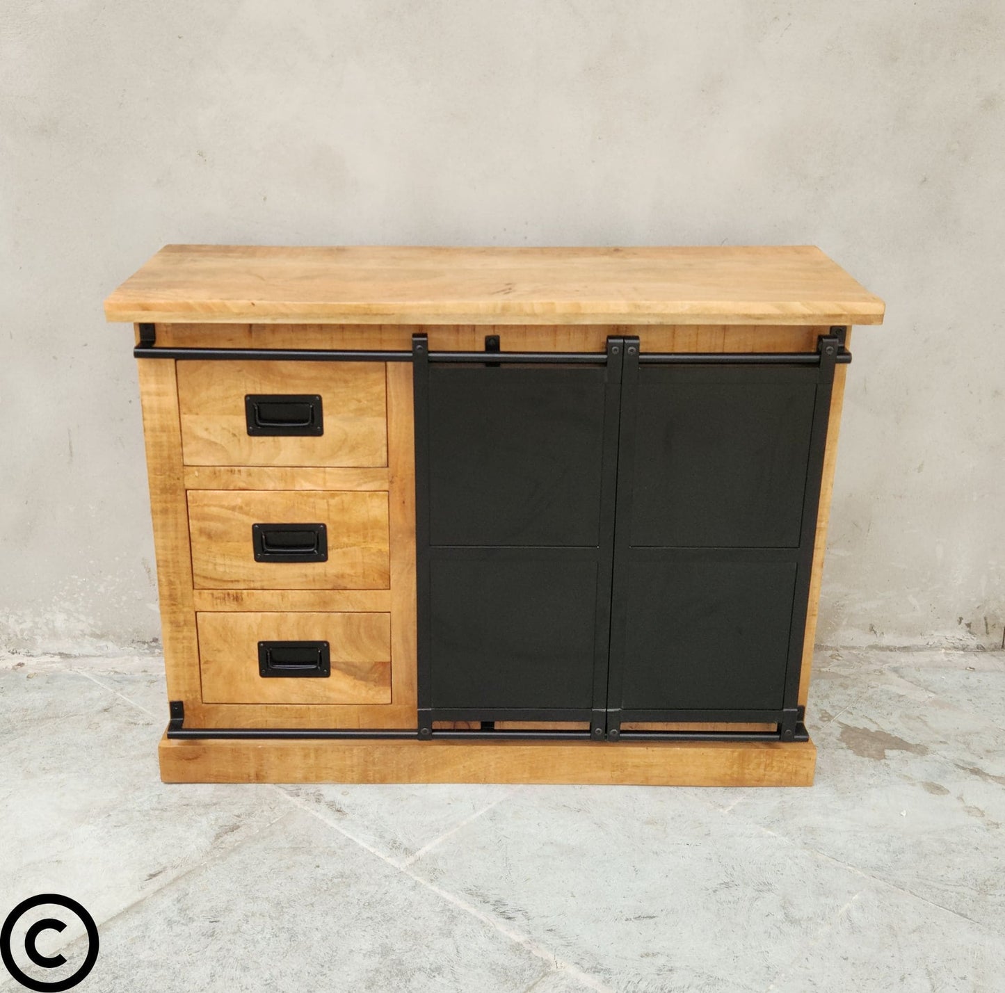 Buffet industriel 120 cm - manguier et métal - INDUS