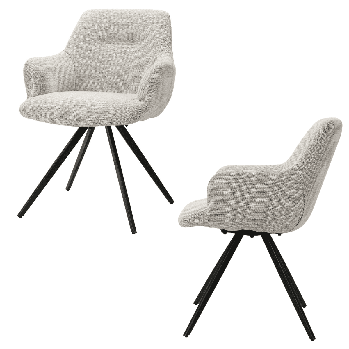 Chaise bouclette blanc cassé pivotante avec accoudoirs et pieds en métal noir – KUKUU