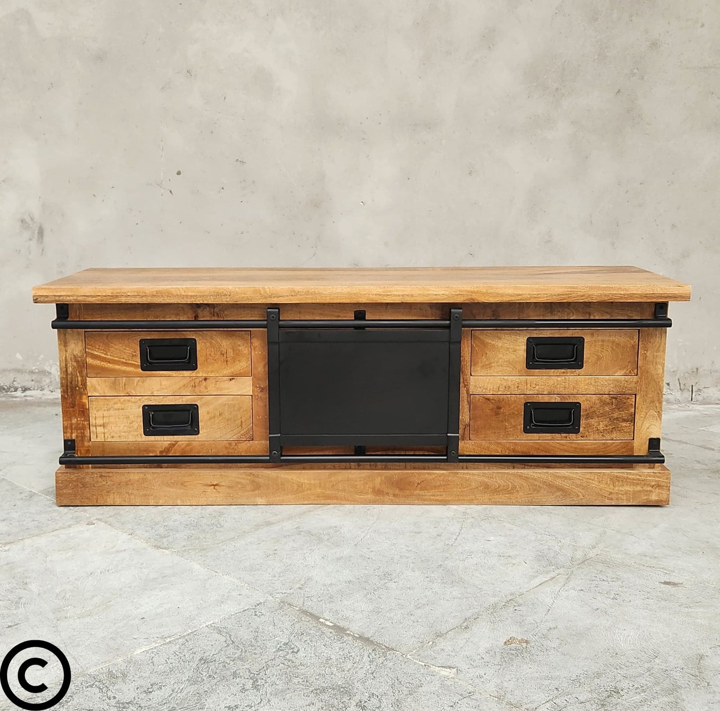 Meuble tv industriel avec porte coulissante - 140 à 160 cm