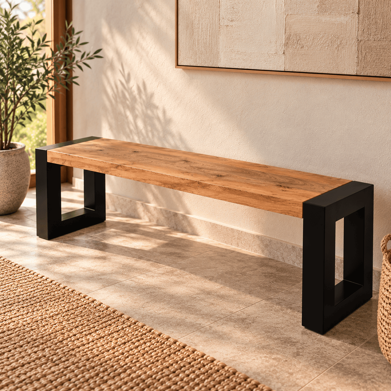 Banc industriel en manguier massif – 160 cm