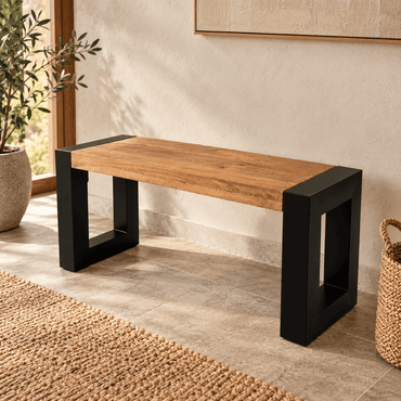 banc industriel 100 cm en bois de manguier et métal KUKUU
