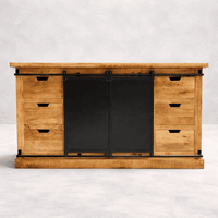 Buffet industriel bois massif 160 cm avec portes coulissantes kukuu