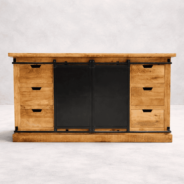 Buffet industriel bois massif 160 cm avec portes coulissantes kukuu