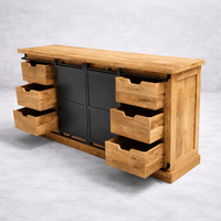 Buffet industriel bois massif 160 cm avec portes coulissantes - vue de côté