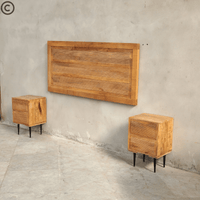 Ensemble chambre avec tête de lit rainurée et tables de chevets assorties en bois de manguier massif – finition naturelle Kukuu