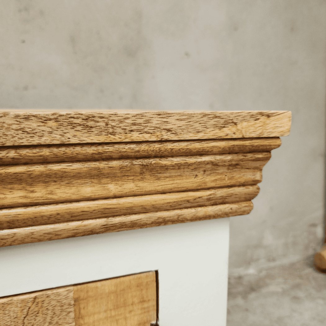 Meuble TV bois blanc 180 cm en manguier massif KUKUU, vue détail 