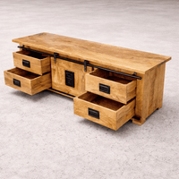 Meuble TV industriel 160 cm bois massif avec tiroirs KUKUU - tiroirs ouverts