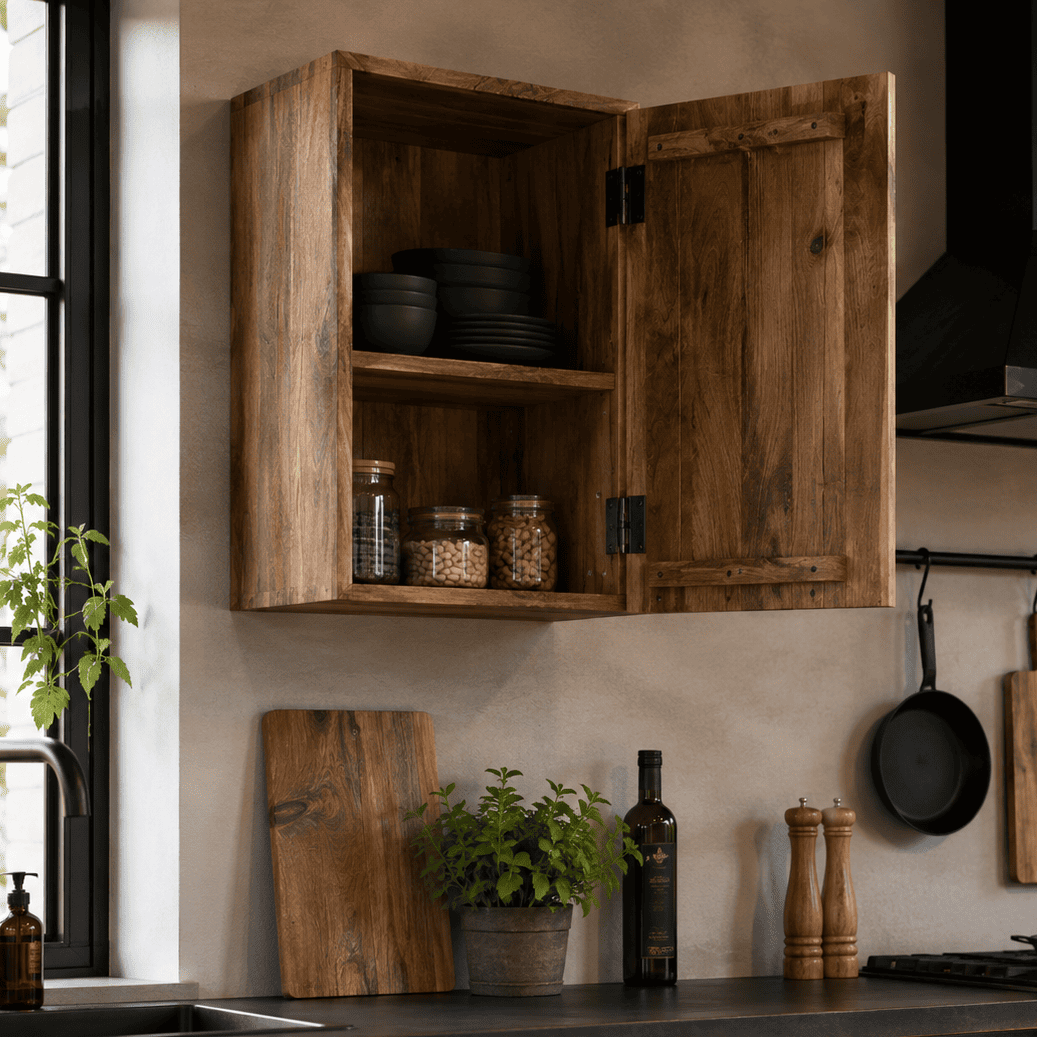 Meuble haut cuisine industriel en bois massif 