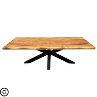 La table à manger pied central 240 cm a été fabriquée à partir d'acier et bois de manguier. Mesures: 240 x 100 x 78 cm. Kukuu, meubles industriels de qualité.