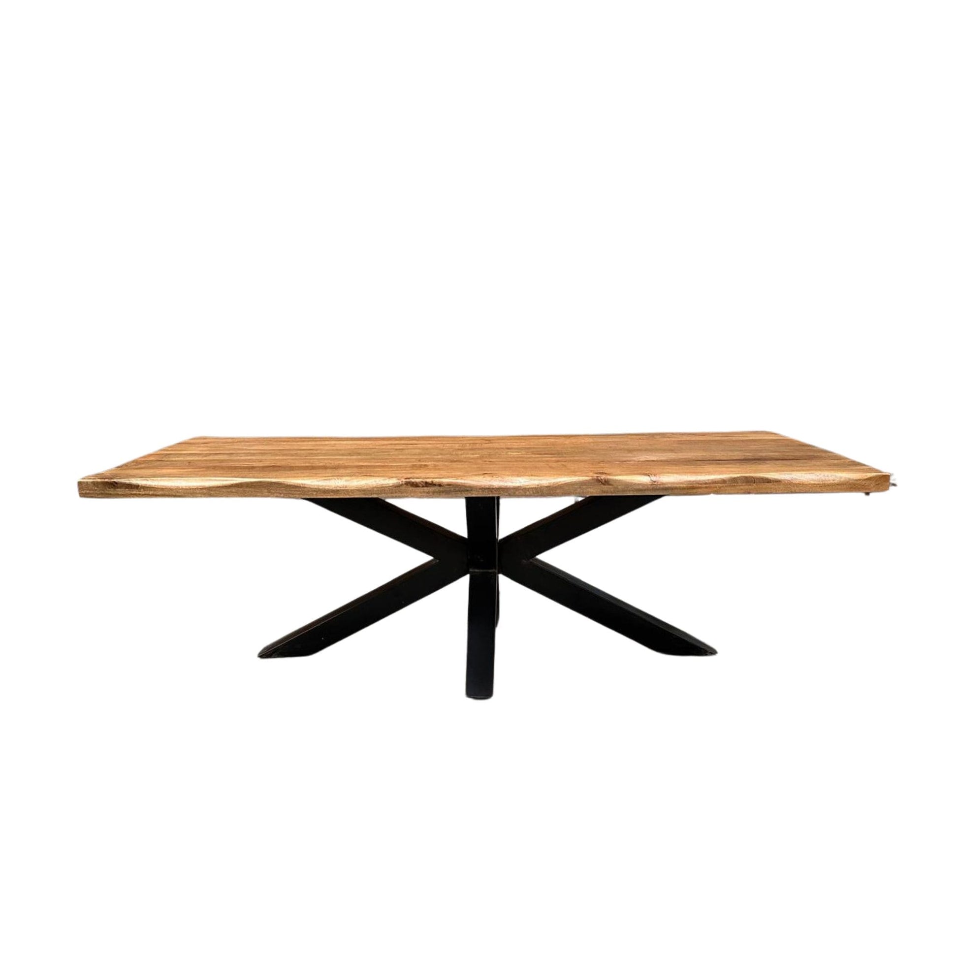 La table à manger pied central 240 cm a été fabriquée à partir d'acier et bois de manguier. Mesures: 240 x 100 x 78 cm. Kukuu, meubles industriels de qualité.