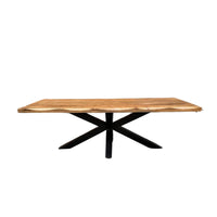 La table à manger pied central 240 cm a été fabriquée à partir d'acier et bois de manguier. Mesures: 240 x 100 x 78 cm. Kukuu, meubles industriels de qualité.