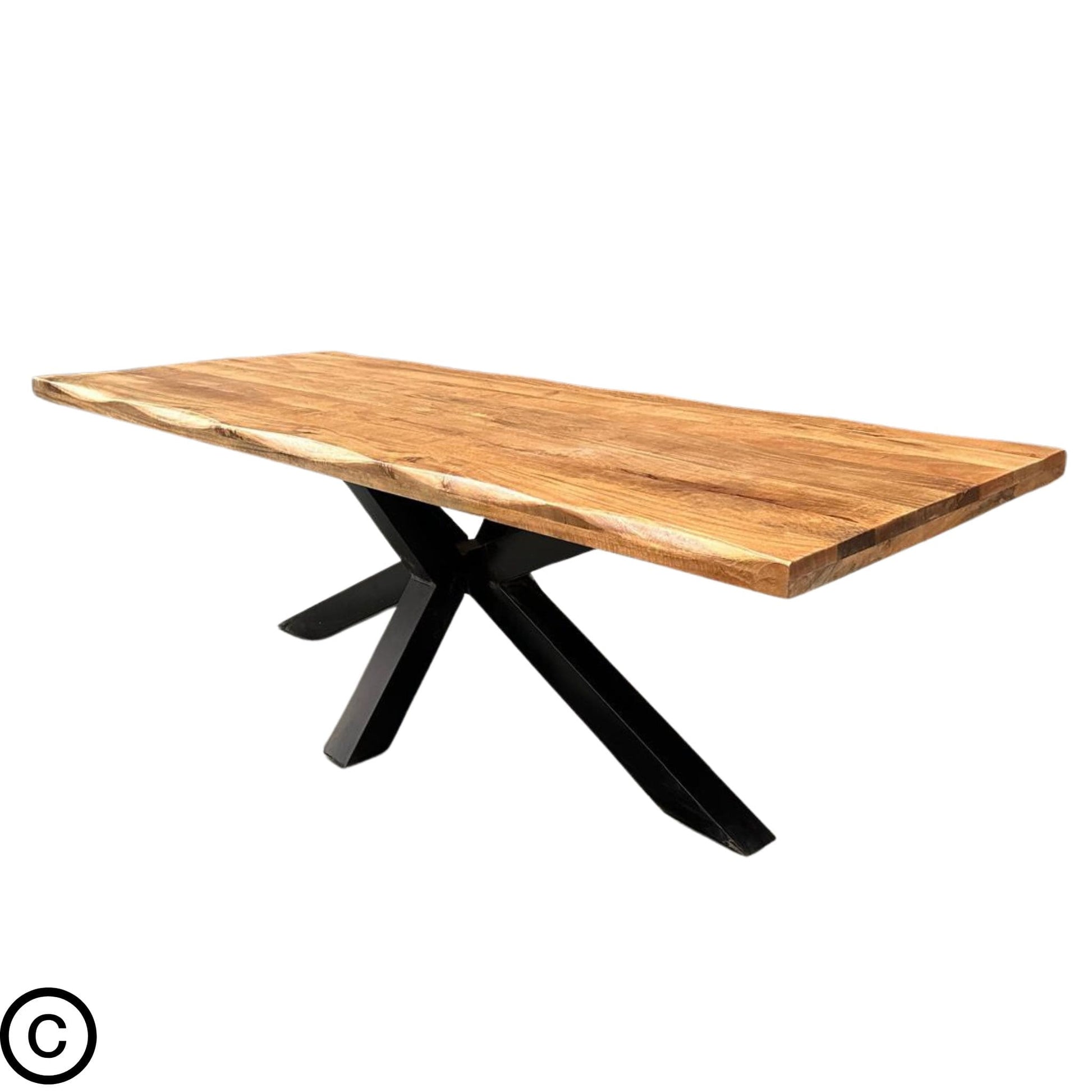 La table à manger pied central 240 cm a été fabriquée à partir d'acier et bois de manguier. Mesures: 240 x 100 x 78 cm. Kukuu, meubles industriels de qualité.
