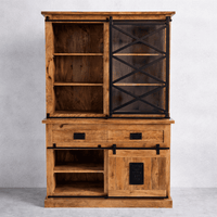 Vaisselier industriel 120 cm en bois massif de manguier KUKUU - porte coulissante ouverte