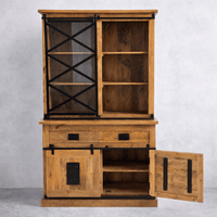 Vaisselier industriel 120 cm en bois massif de manguier - PORTE ouverte