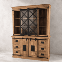 Vaisselier industriel 140 cm en bois massif de manguier – Collection New York