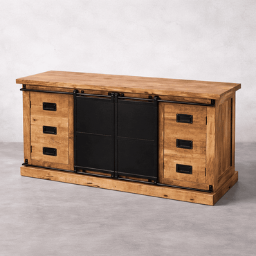 buffet industriel manguier 160 cm effet tiroirs portes coulissantes Kukuu