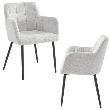 Deux chaises couture quadrillées beiges avec accoudoirs et pieds en métal noir – design contemporain et dossier à surpiqûres carrées signé KUKUU.