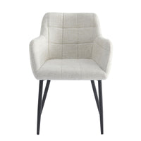 Chaise couture quadrillée avec accoudoirs et pieds en métal noir, vue de face – dossier à carreaux cousus et assise rembourrée confortable KUKUU.