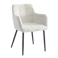 Chaise blanc cassé couture quadrillée avec accoudoirs et pieds en métal noir – dossier à carreaux cousus et assise rembourrée confortable KUKUU.