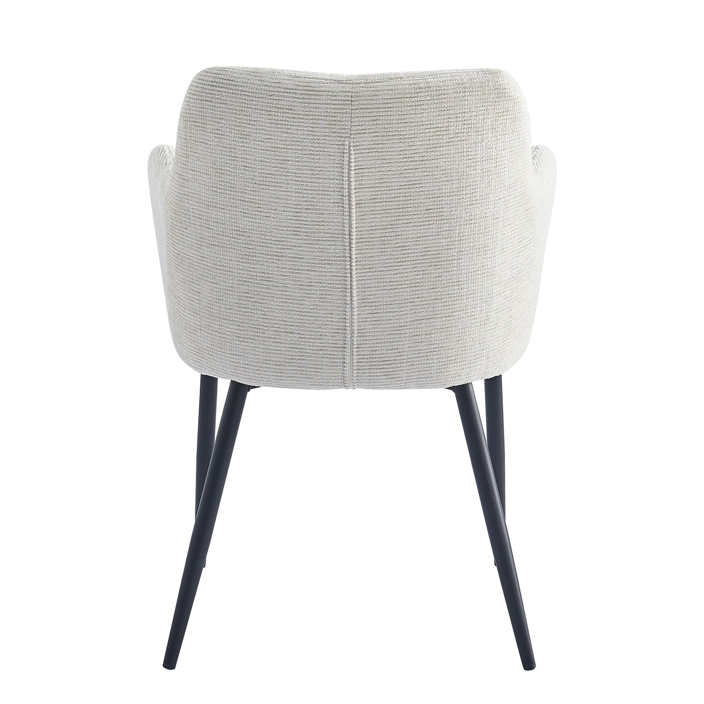 Chaise couture quadrillée avec accoudoirs et pieds en métal noir, vue arrière – dossier galbé au style épuré et élégant KUKUU.