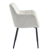 Chaise couture quadrillée avec accoudoirs et pieds en métal noir, vue de côté – design moderne et dossier enveloppant KUKUU.