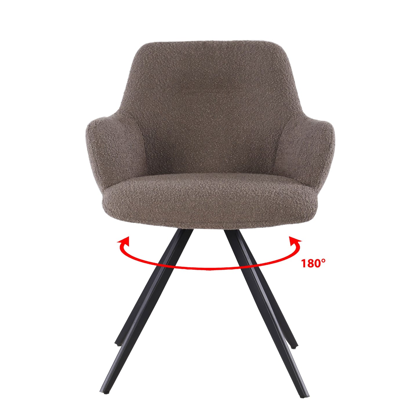 Chaise bouclette marron pivotante 180 degrés avec accoudoirs et pieds métal noir – KUKUU