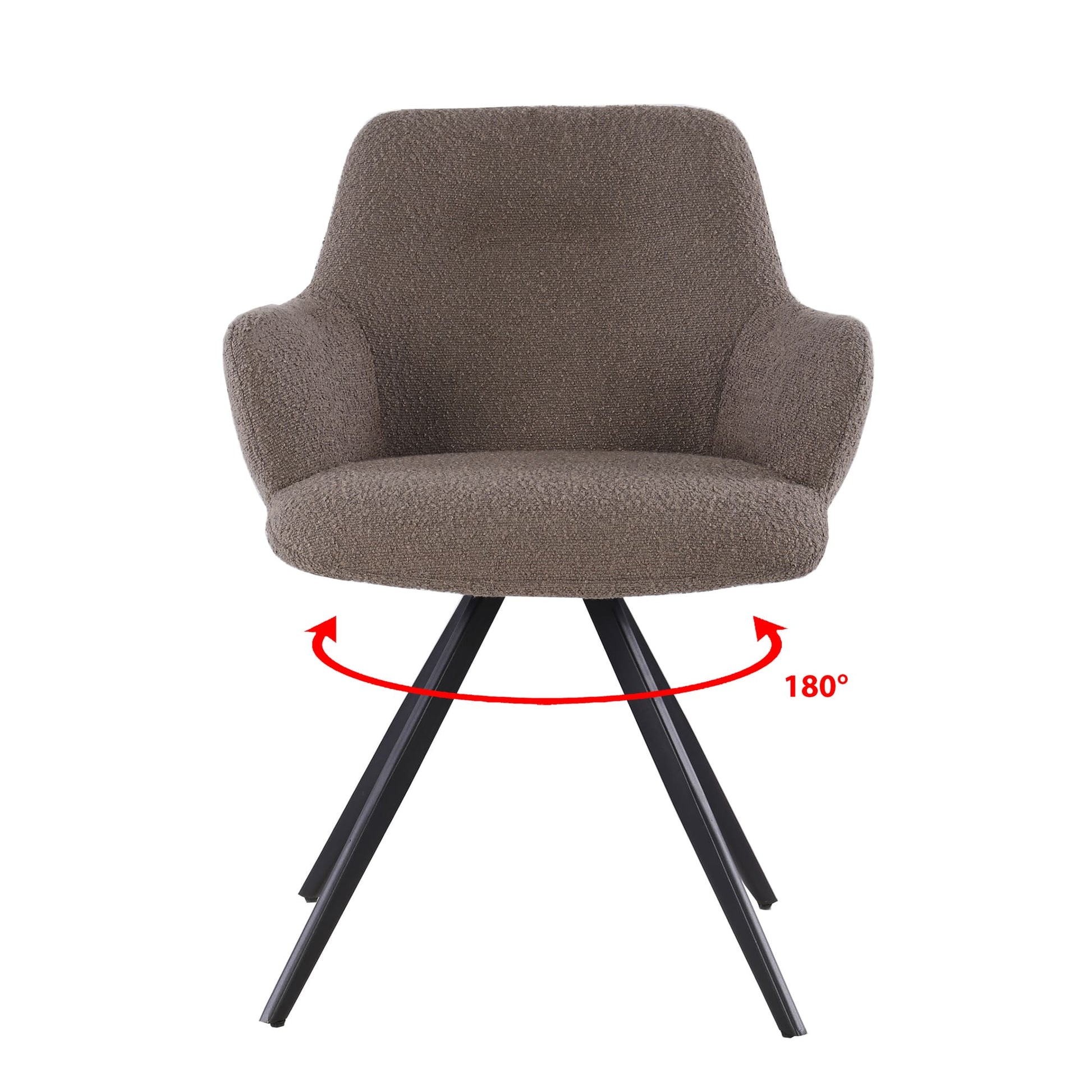 Chaise bouclette marron pivotante 180 degrés avec accoudoirs et pieds métal noir – KUKUU