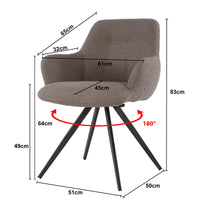 Dimensions de la chaise bouclette pivotante avec accoudoirs et pieds en métal noir – KUKUU