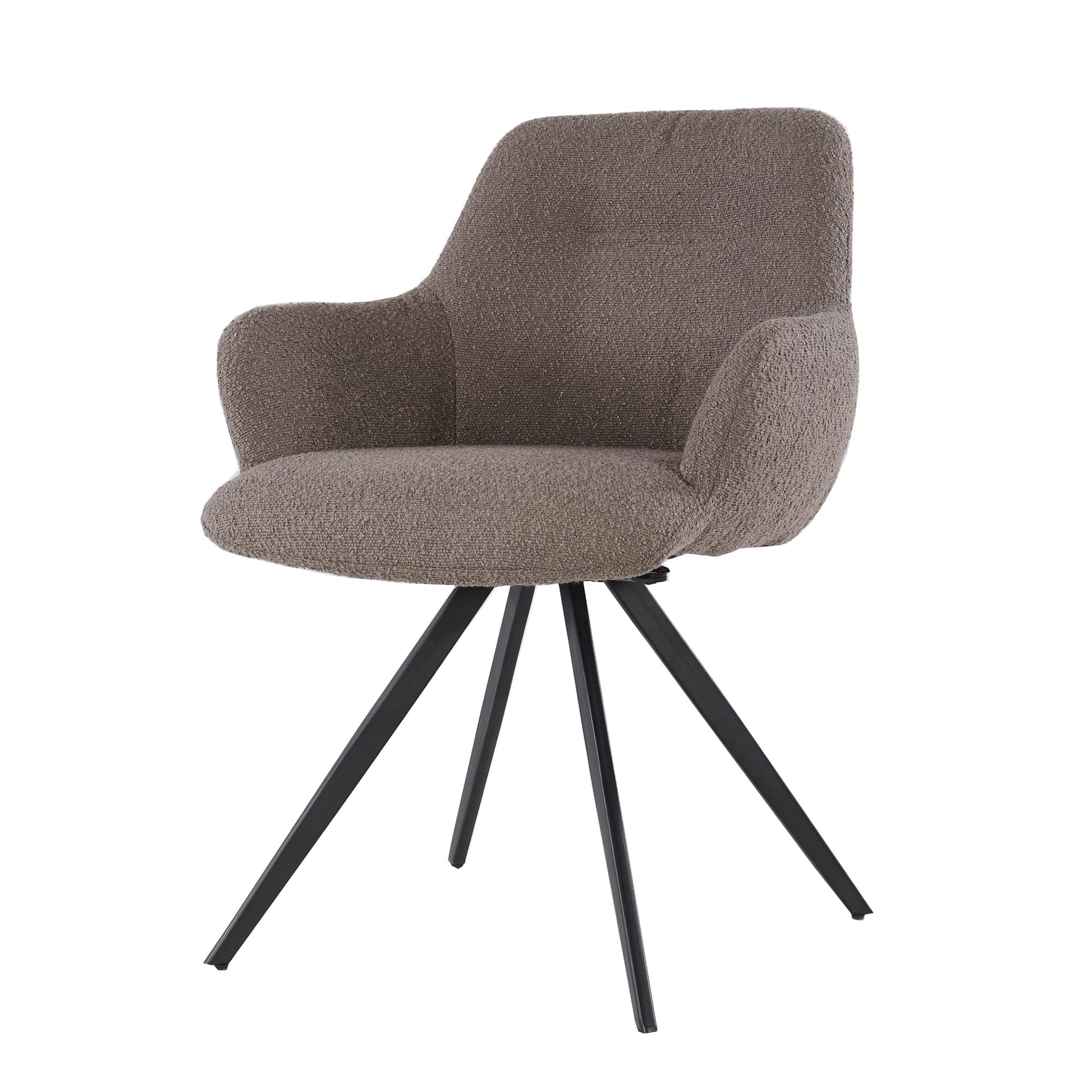 Chaise bouclette marron pivotante avec accoudoirs et piètement noir, style moderne et confortable – KUKUU
