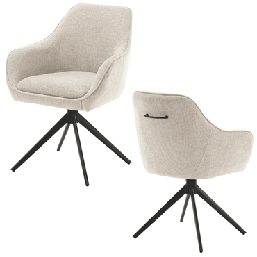 Chaise Confort pivotante beige avec poignée arrière et pieds en métal noir, design moderne et assise enveloppante, idéale pour salle à manger ou bureau – KUKUU.