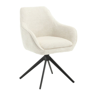 Chaise Confort blanche pivotante avec poignée arrière et pieds en métal noir, design moderne et assise enveloppante, idéale pour salle à manger ou bureau – KUKUU.