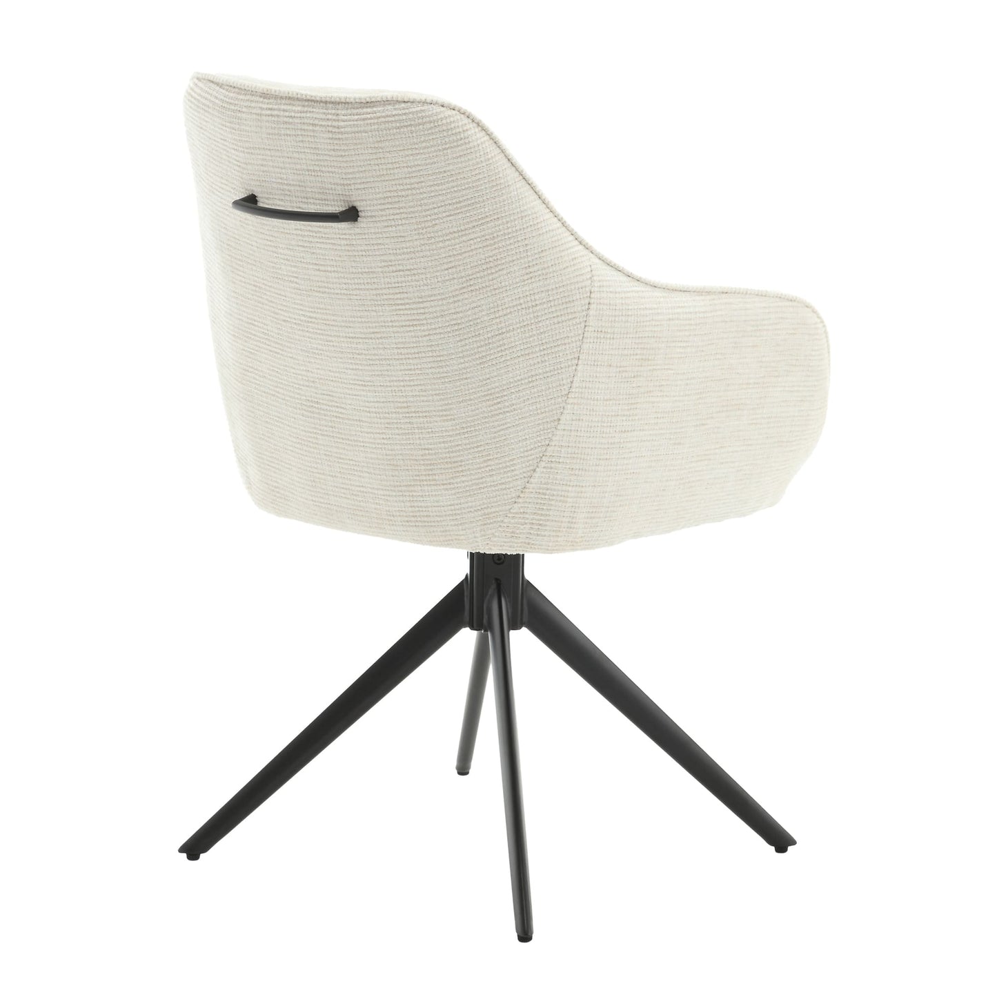 Vue arrière de la chaise Confort blanc cassé avec poignée noire intégrée et piètement en métal noir, design contemporain et fonctionnel – KUKUU.