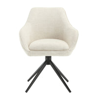 Chaise Confort blanche pivotante avec accoudoirs et dossier incurvé, pieds métal noir, confort et élégance pour salle à manger – KUKUU.