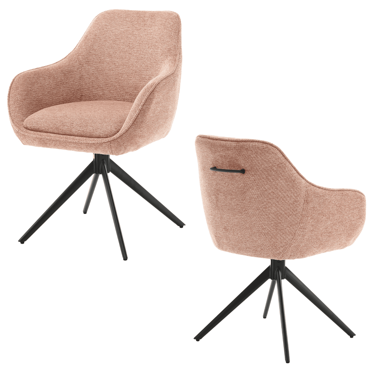 Chaise Confort rose pivotante avec poignée arrière et pieds métal noir, look contemporain et assise confortable – KUKUU.