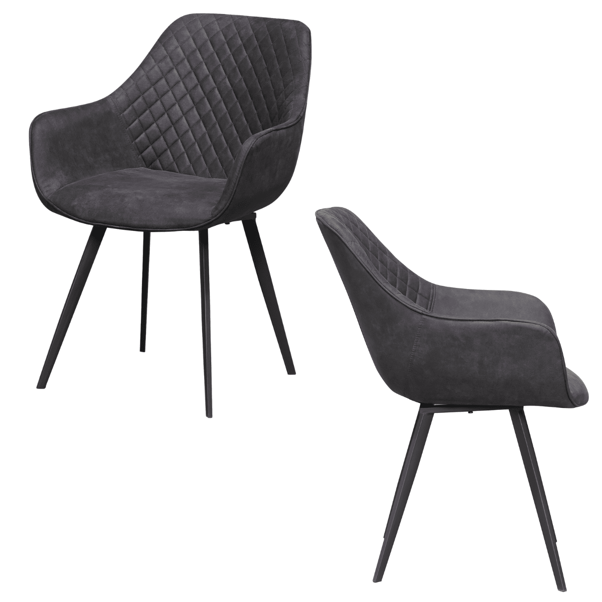 Chaise Cozy gris anthracite avec accoudoirs et pieds en métal noir – version foncée élégante – KUKUU