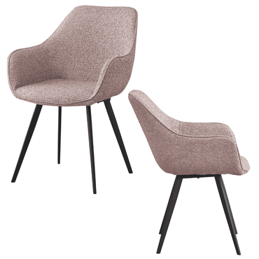 Chaise Cozy rose avec accoudoirs et pieds en métal noir – style doux et moderne pour intérieur contemporain – KUKUU
