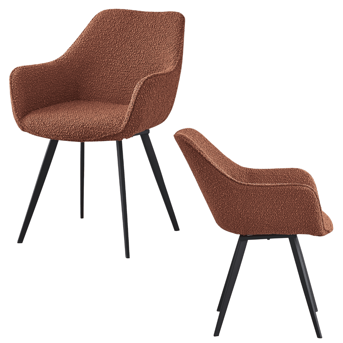 Chaise Cozy rouille avec accoudoirs et pieds en métal noir – coloris chaud et design industriel chic – KUKUU