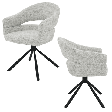 Chaise au dossier ouvert avec accoudoirs et pieds métal noir – vue avant et latérale – design contemporain Kukuu