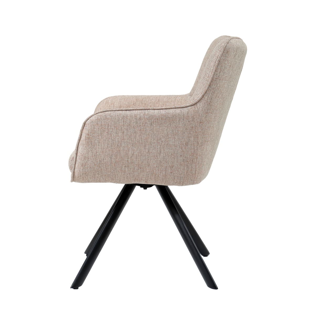 Profil de chaise design matelassée pivotante avec accoudoirs et structure en métal noir – KUKUU