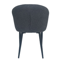 Vue arrière de la chaise moderne en tissu bouclette gris anthracite avec dossier courbé et pieds métal noir – mobilier design KUKUU.