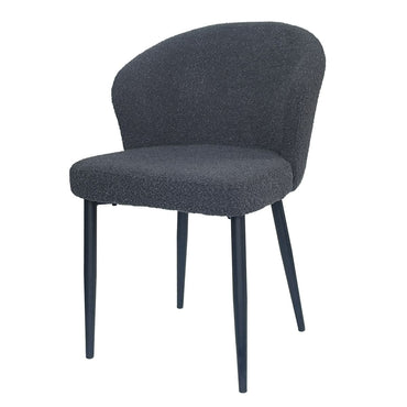 Chaise moderne en tissu bouclette gris anthracite avec dossier arrondi et pieds métal noir, design contemporain pour salle à manger – KUKUU.