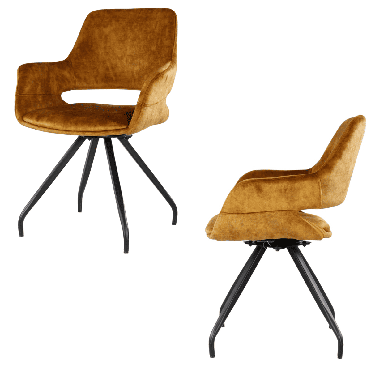 Chaise pivotante design avec accoudoirs et pieds en métal noir, revêtement effet velours, style industriel moderne – KUKUU