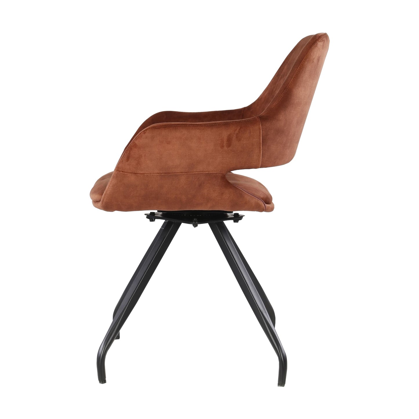 Profil de chaise design pivotante avec accoudoirs et structure en métal noir, confort et modernité – KUKUU