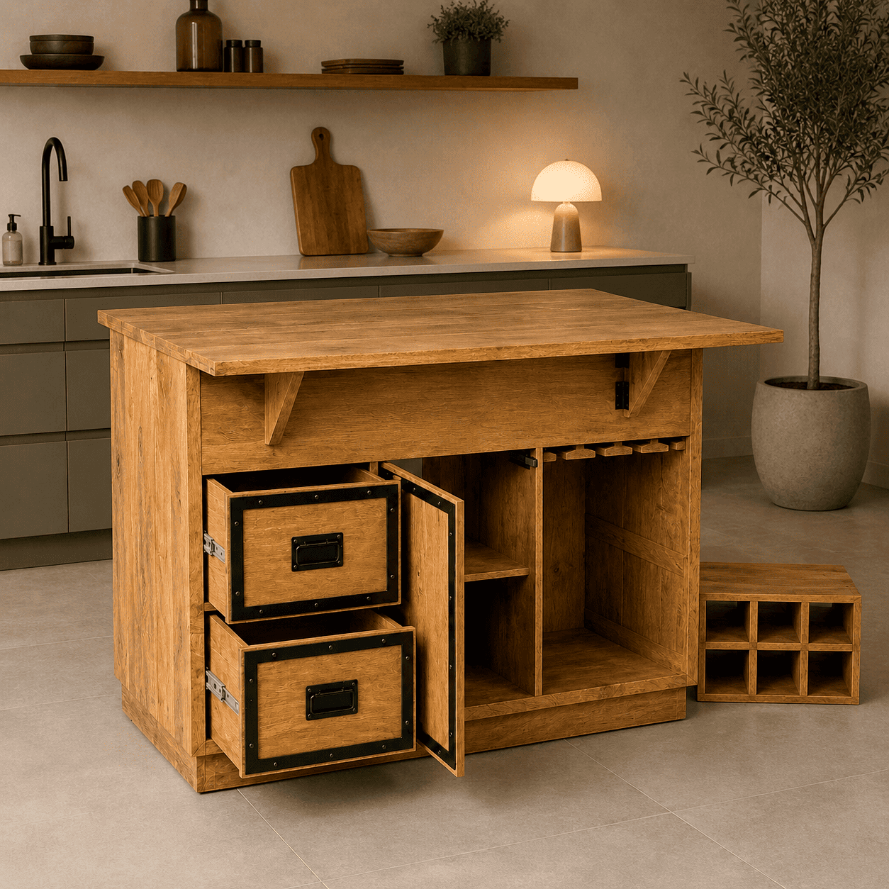 ilot de cuisine en bois massif industriel kukuu