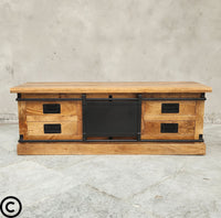 Meuble tv industriel avec porte coulissante - 140 à 160 cm