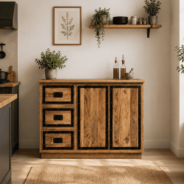 Meuble bas de cuisine industriel en bois massif 120 cm KUKUU