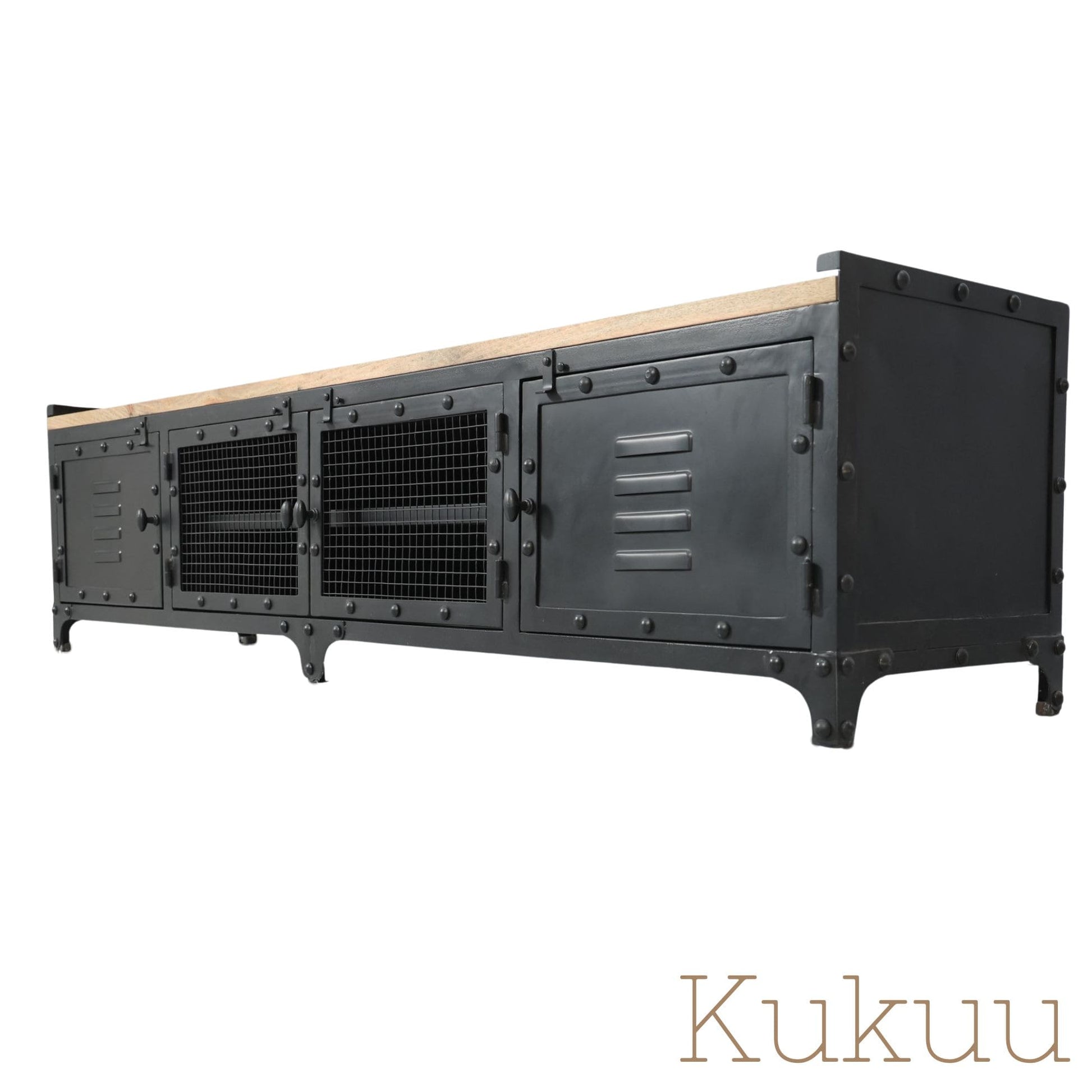 Meuble tv industriel moderne BLAST disponible en 140, 160, 180 et 200 cm. Kukuu, boutique en ligne de meubles industriels.