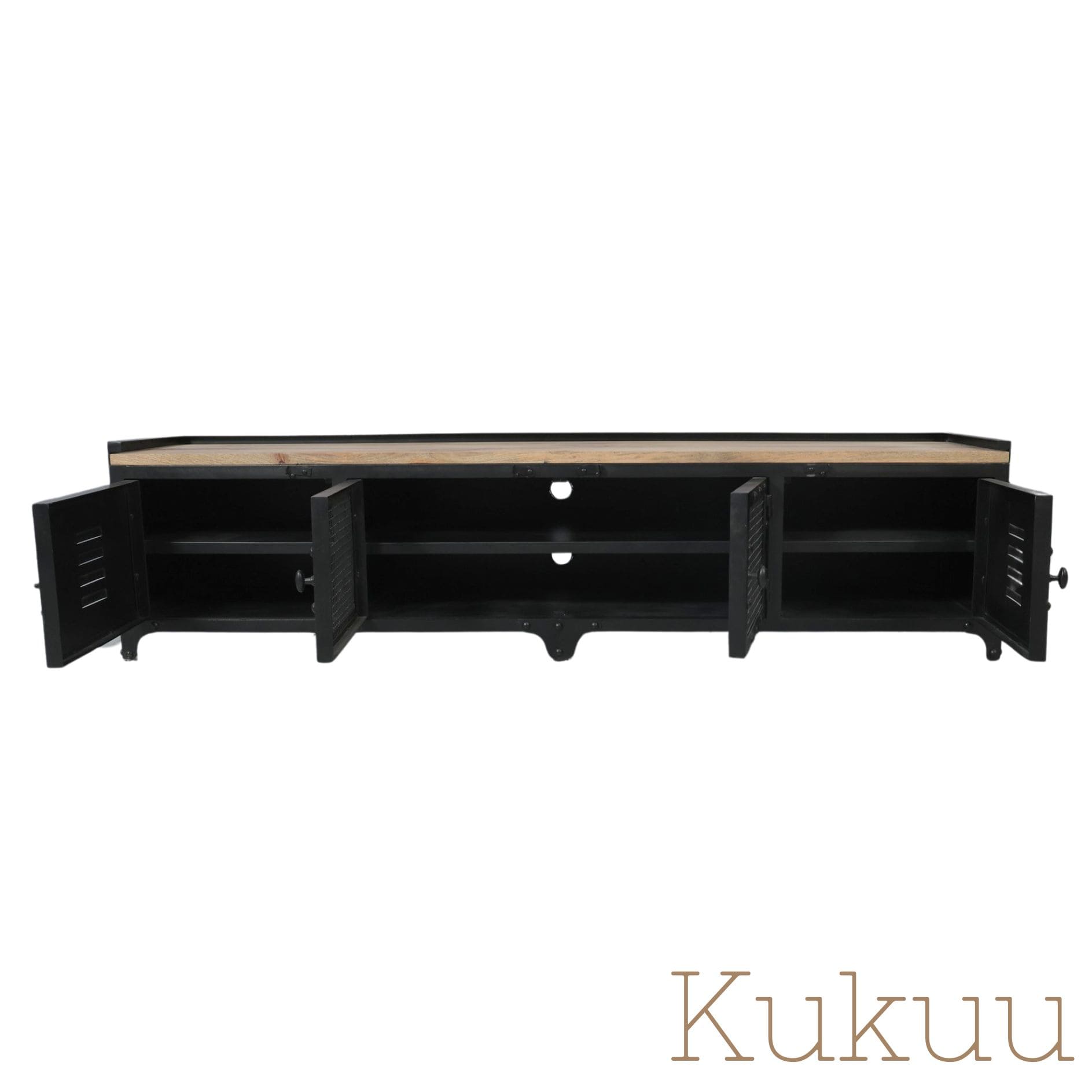 Meuble tv industriel moderne BLAST disponible en 140, 160, 180 et 200 cm. Kukuu, boutique en ligne de meubles industriels.