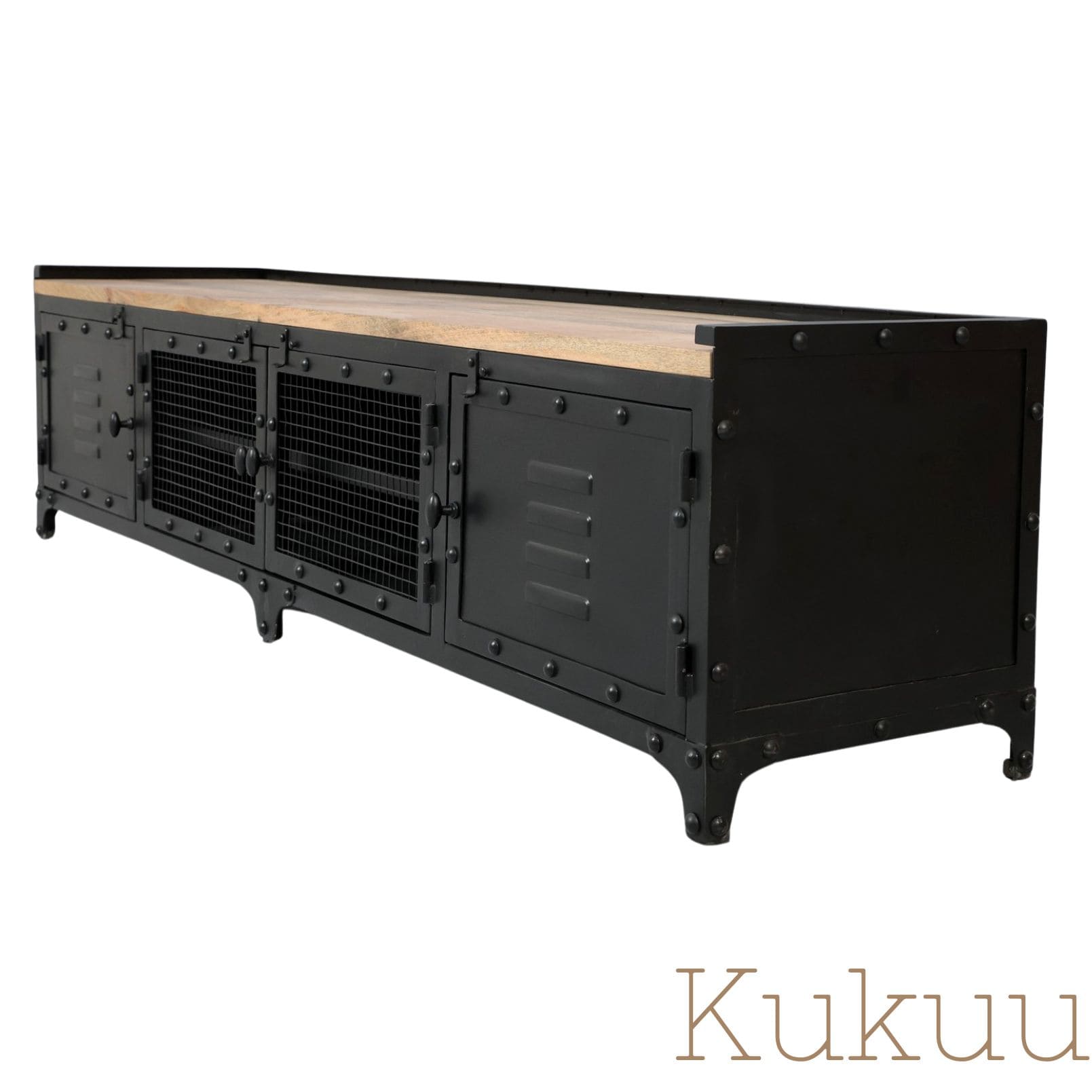 Meuble tv industriel moderne BLAST disponible en 140, 160, 180 et 200 cm. Kukuu, boutique en ligne de meubles industriels.